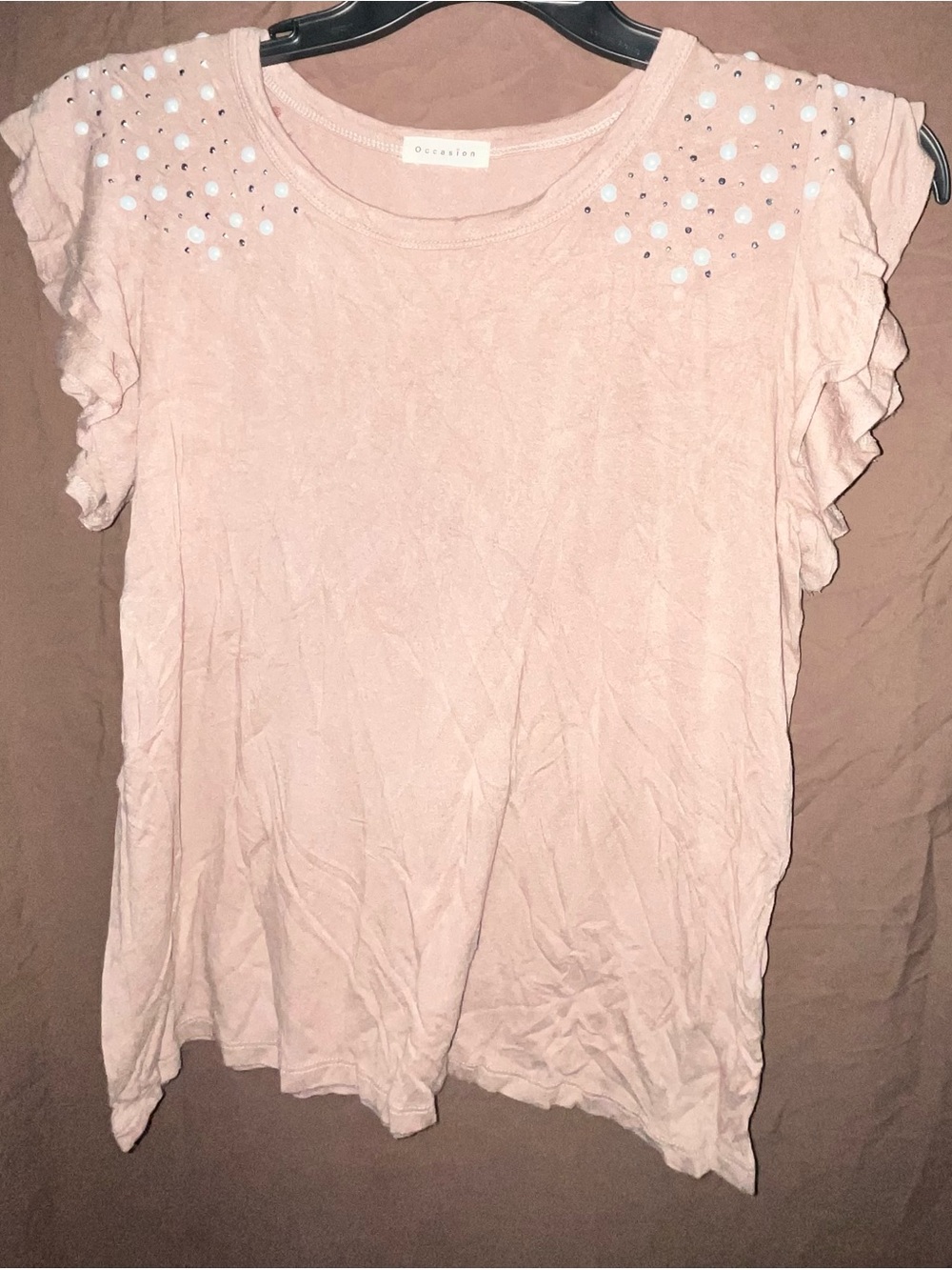 Occasion Blush Pink Embellished Ruffle Sleeve Top